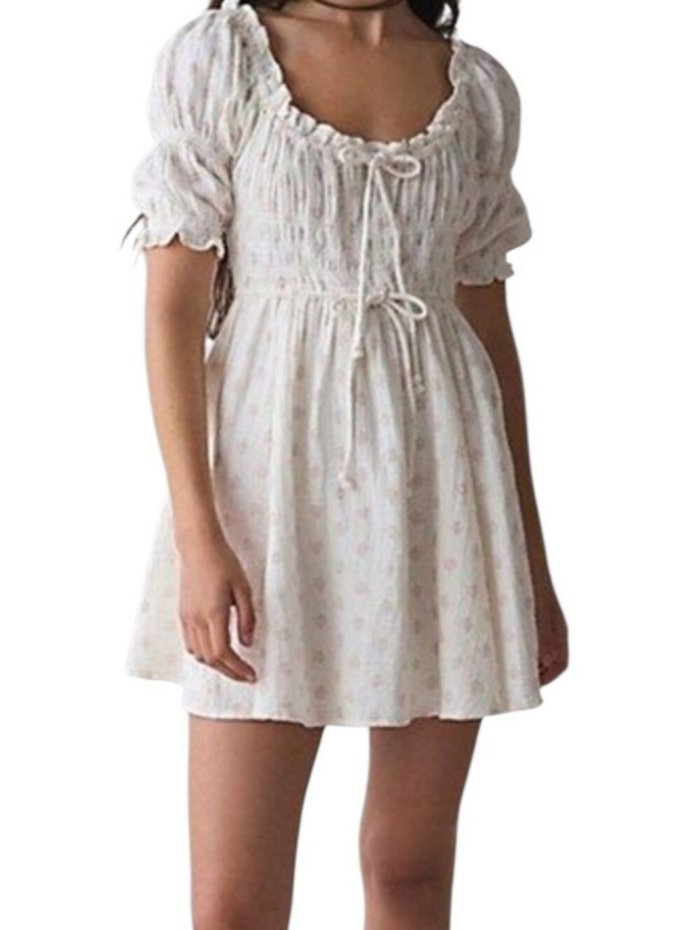Kimchi Blue Sofia Smocked Tie-Front Mini Dress Delicate Pink Floral Pattern S